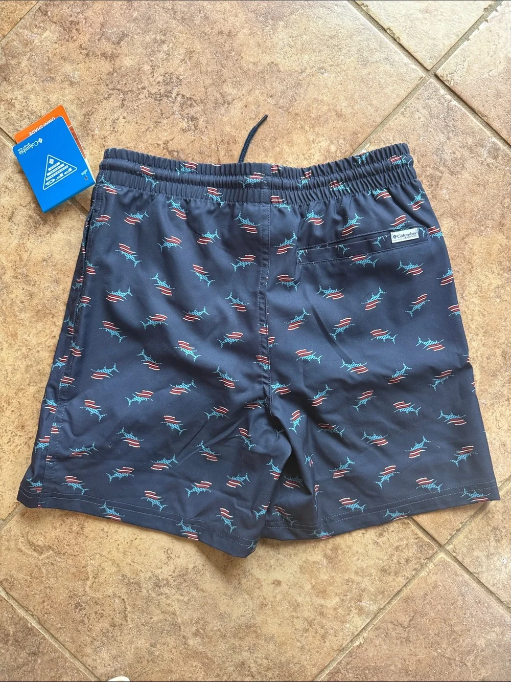 Columbia Navy Blue Shark & Flag Swim Shorts